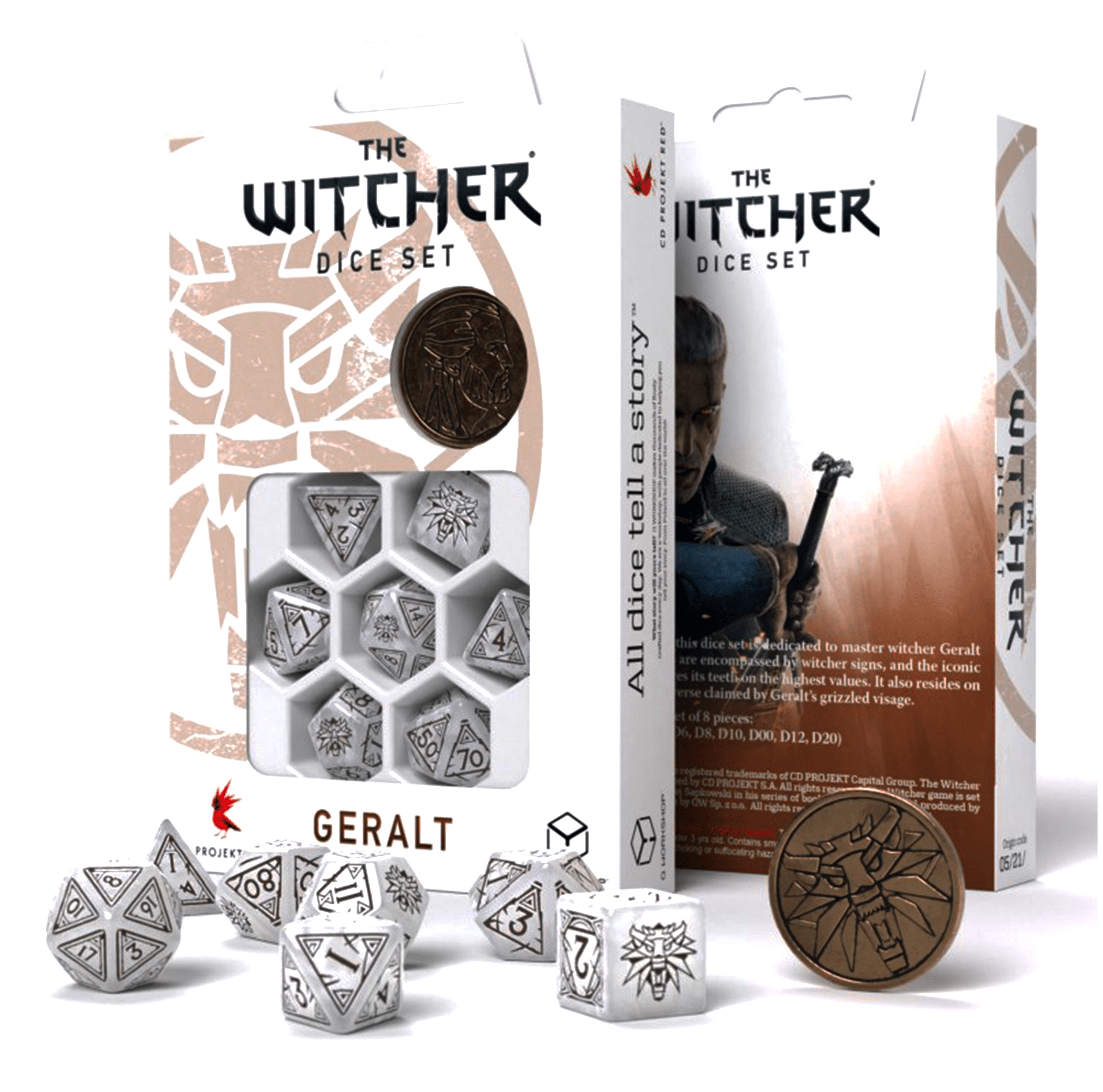 The Witcher Geralt kauliukų rinkinys perlo ir rudos sp - OBUOLYS