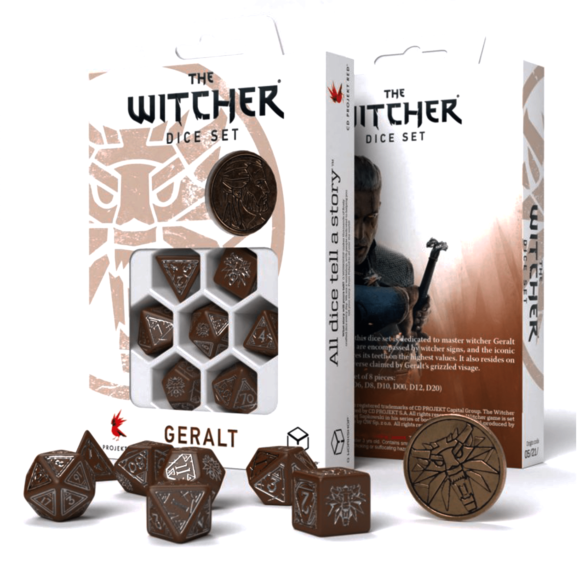 The Witcher Geralt kauliukų rinkinys rudos ir sidabrinės sp - OBUOLYS