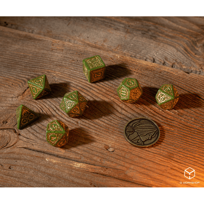 The Witcher Triss kauliukų rinkinys žalios ir auksinės sp Q workshop - OBUOLYS