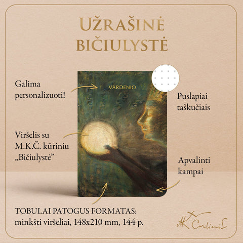UŽRAŠINĖ BIČIULYSTĖ: su M. K. Čiurlionio kūriniu + galimybė personalizuoti - OBUOLYS