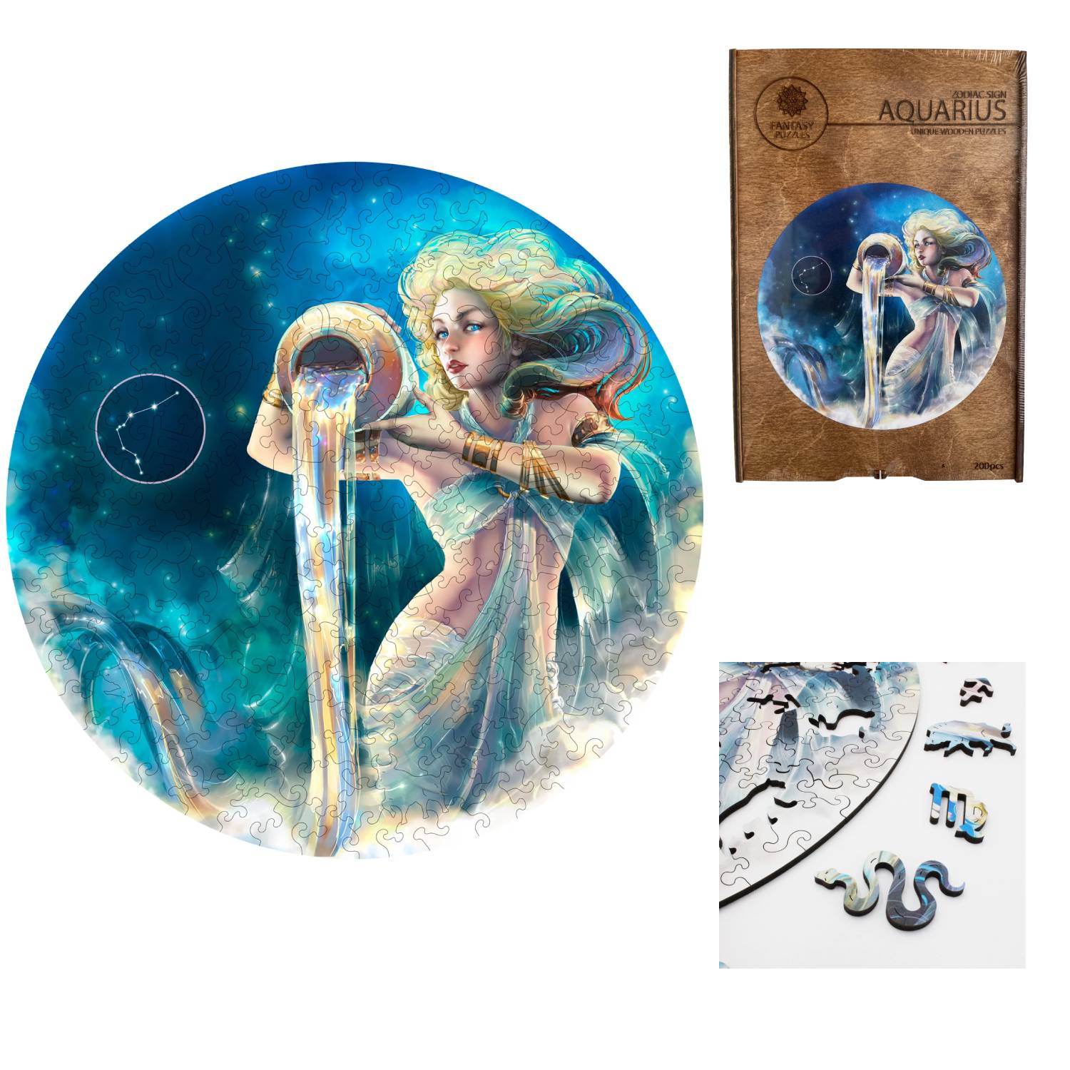 Vandenis (Zodiakai) Dėlionė Iš Medžio (200 detalių) Fantasy Puzzles - OBUOLYS