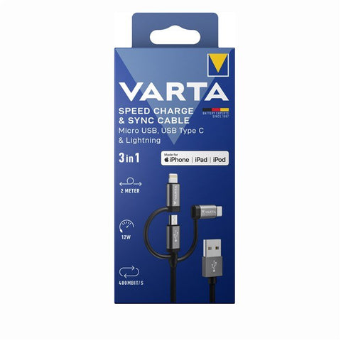 Varta 3in1 Speed Charge & Sync Cable 57937 laidas - OBUOLYS