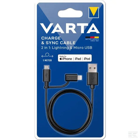 Varta Charge & sync cable 2in1: Lightning & Micro USB 57943 laidas - OBUOLYS