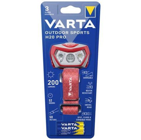 Varta Outdoor sports H20 PRO 17650 prožektorius ant galvos - OBUOLYS
