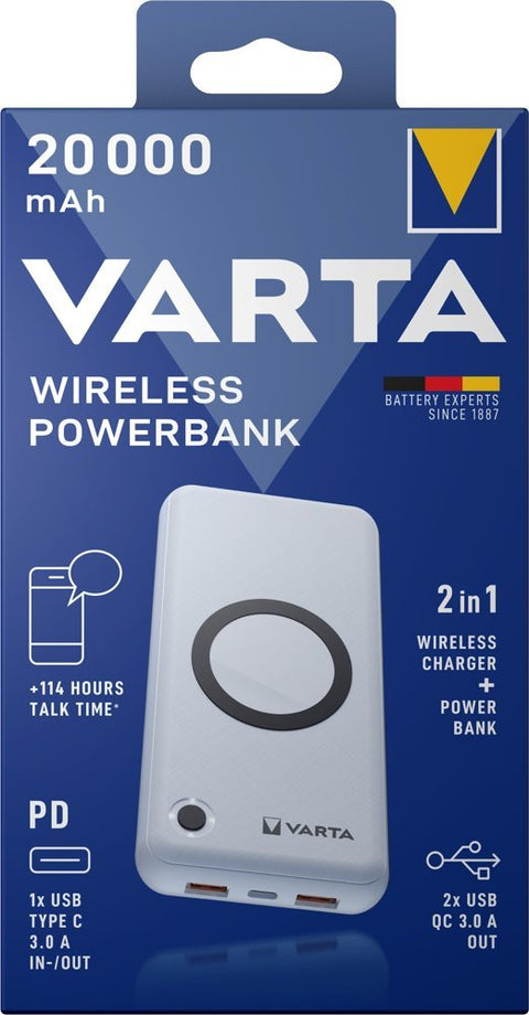 Varta Wireless Power bank - charger Energy 20000mAh 57909 išorinė baterija (powerbank) - pakrovėjas - OBUOLYS