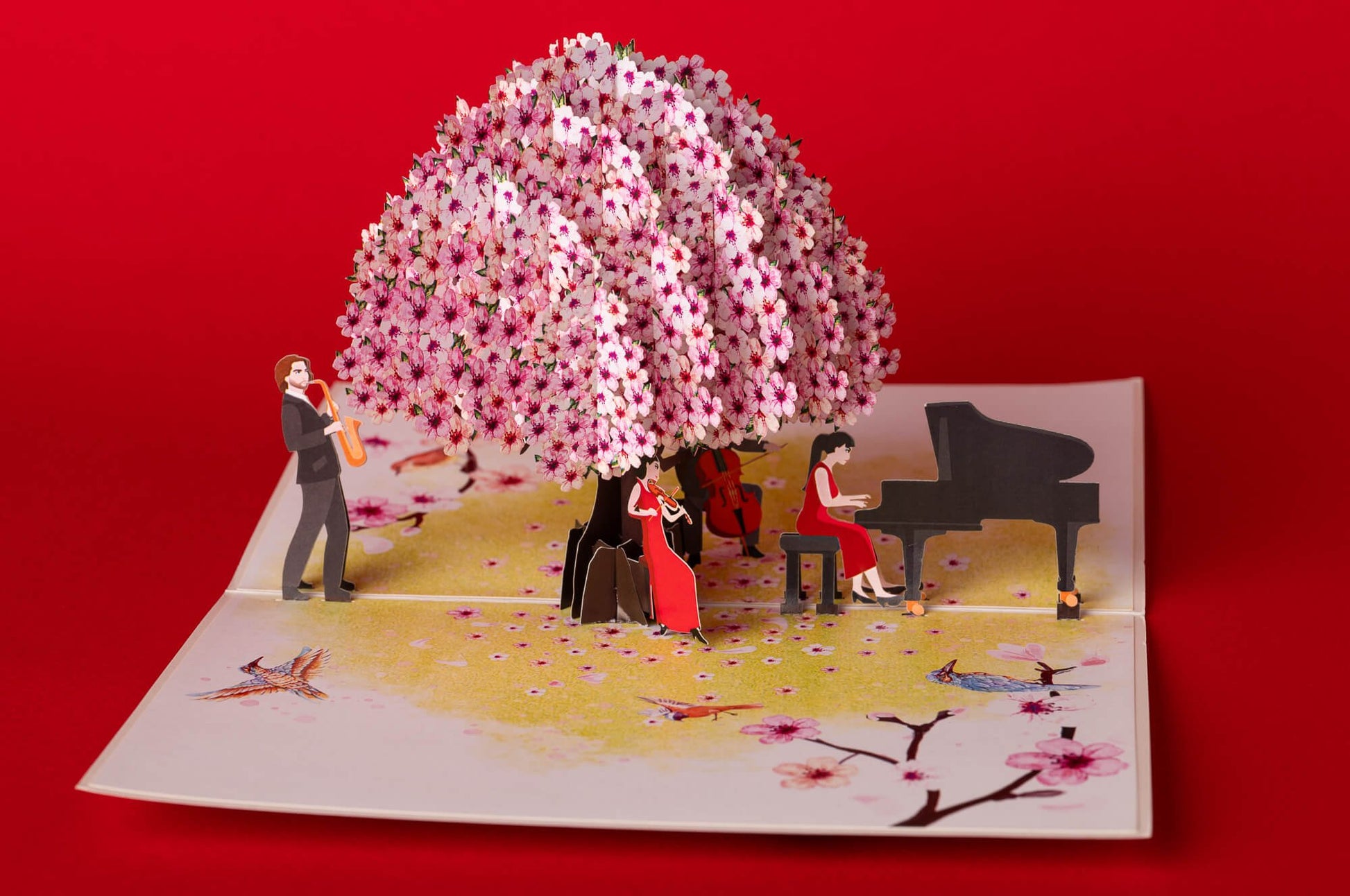 ŽYDINTI SAKURA: išskirtinio grožio 3D pop - up atvirukas + vokas - OBUOLYS