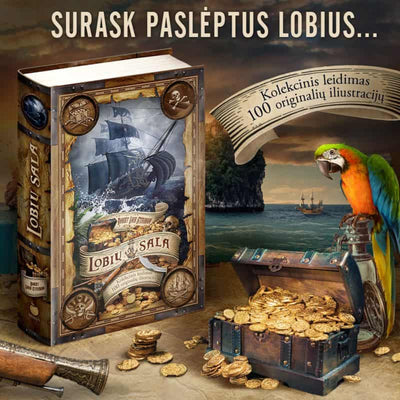 LOBIŲ SALA: istorija apie vienakojį piratą, kalbančią papūgą, negyvenamą salą ir paslėptus lobius - OBUOLYS