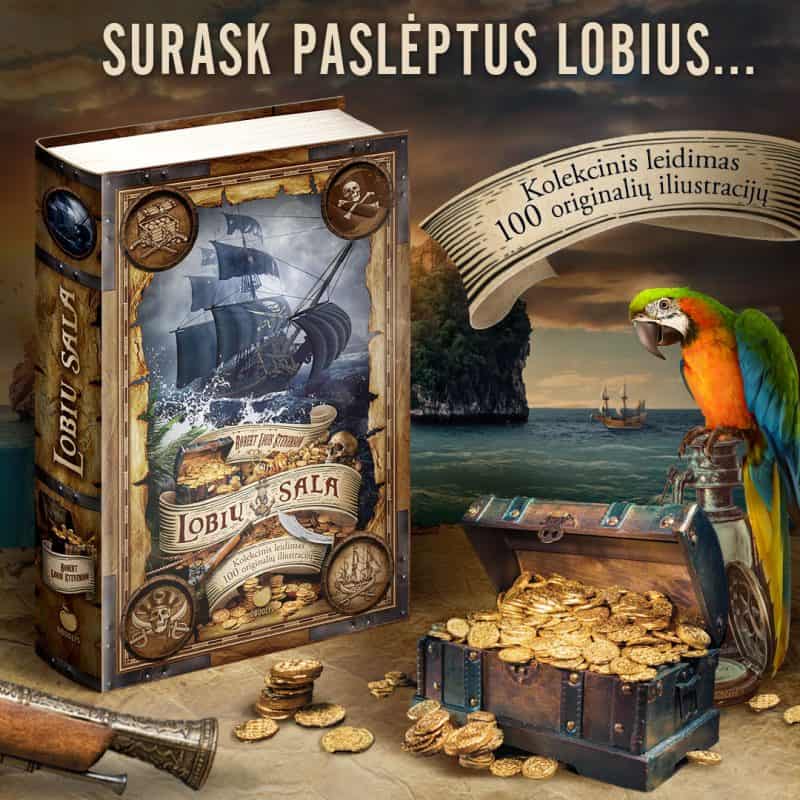 LOBIŲ SALA: istorija apie vienakojį piratą, kalbančią papūgą, negyvenamą salą ir paslėptus lobius - OBUOLYS