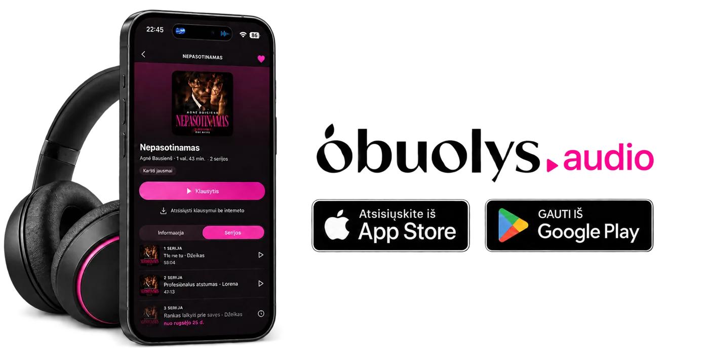 Obuolys.audio programėlė telefone: audio knygos ir serialai — nuo 0,99 €/mėn.